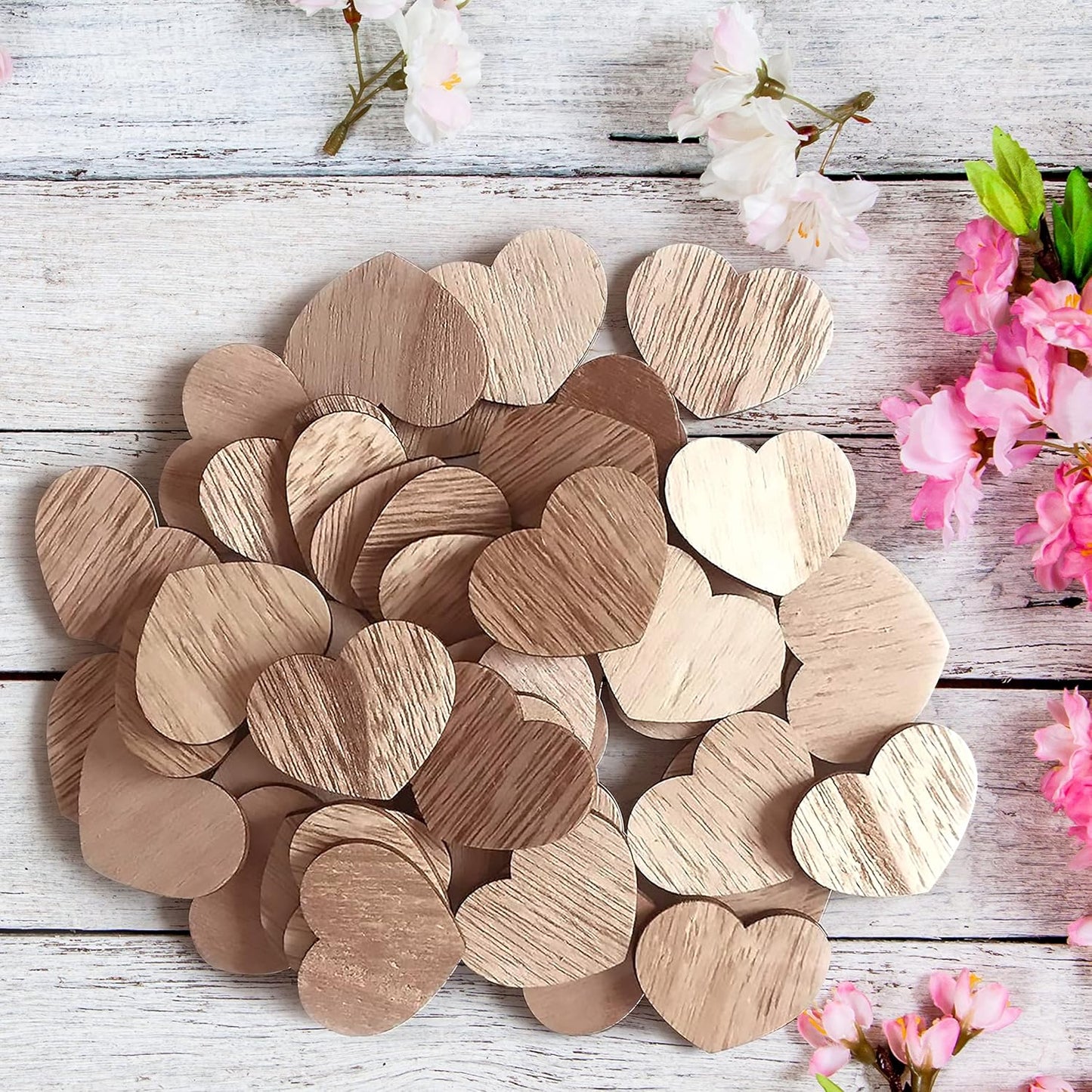 Wooden Hearts for Crafts - for Guest Book - Small Wooden Hearts - Wood Tokens - Cutout Hearts - Wood Hearts for Crafts 50 Pieces (Rustic Hearts)